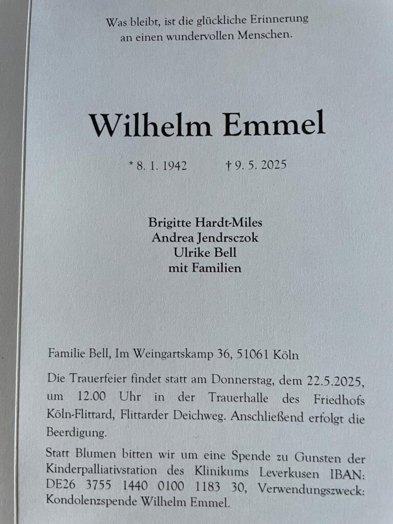 Wilhelm Emmel verstorben
